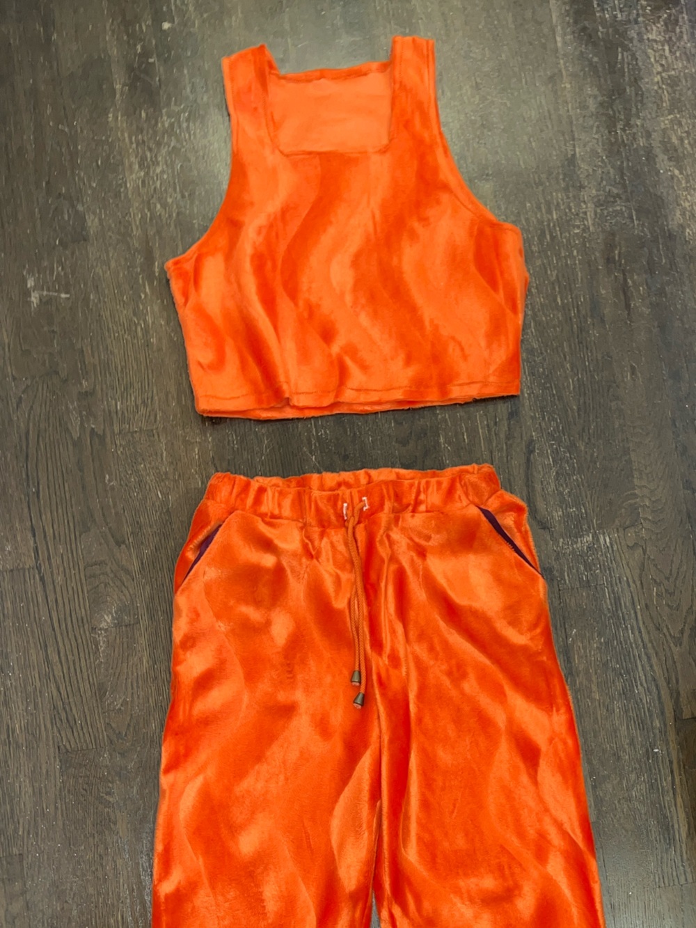 Vibrant Orange Satin Jogger Pants Set